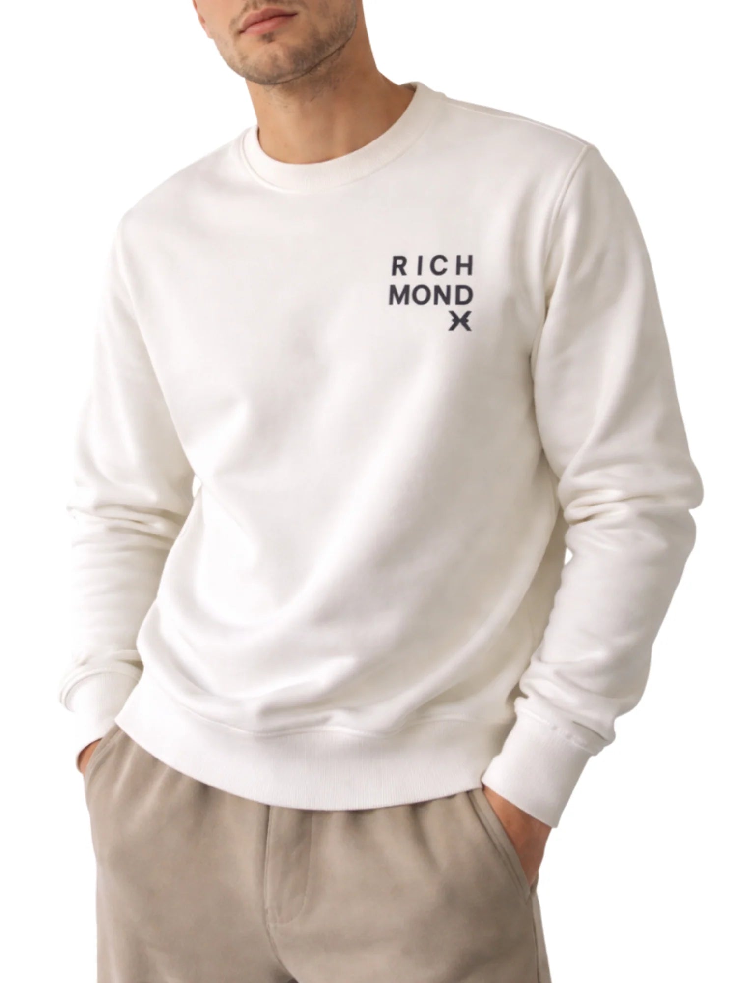 John Richmond felpa uomo Sangoma con logo panna UMP26032FE OFF-WHITE John RICHMOND 