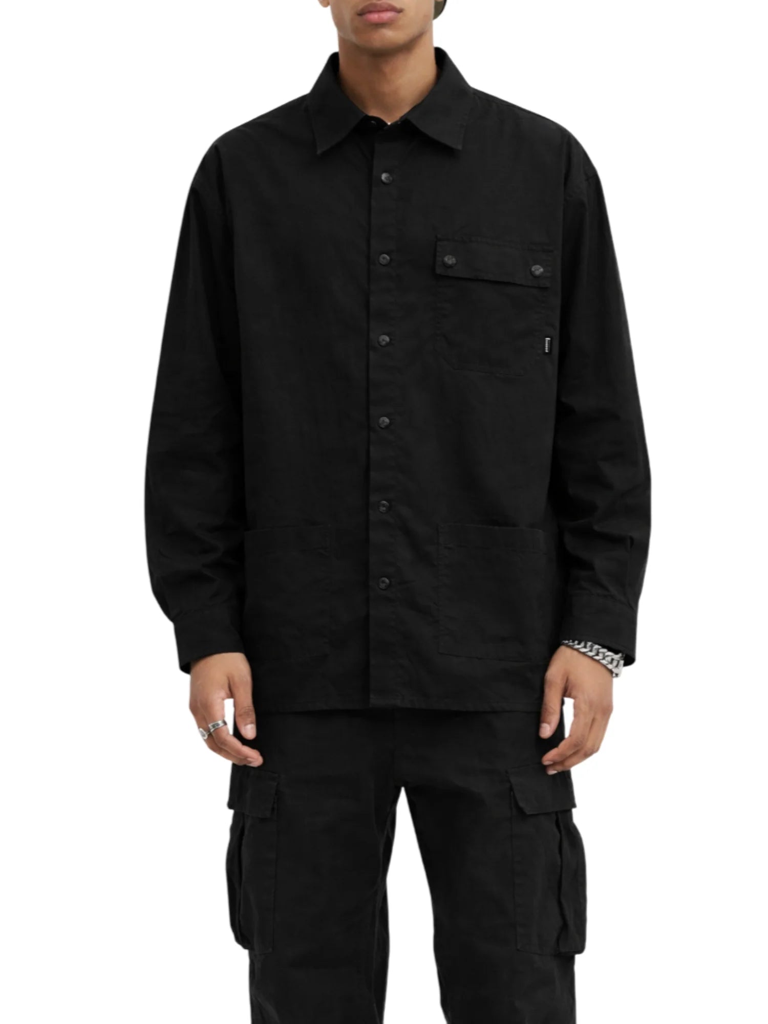 John Richmond camicia uomo Dravon con tascone nero UMP26047CA BLACK John RICHMOND 