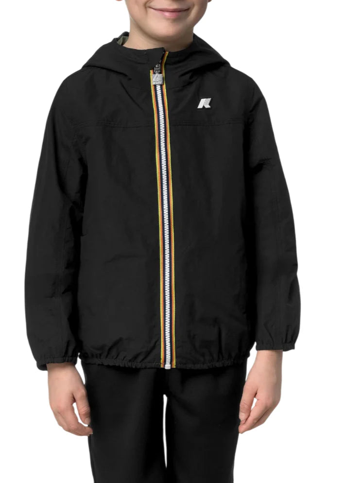K-Way giubbino bambino reversibile con cappuccio nero verde K2145HW B0R K-WAY 