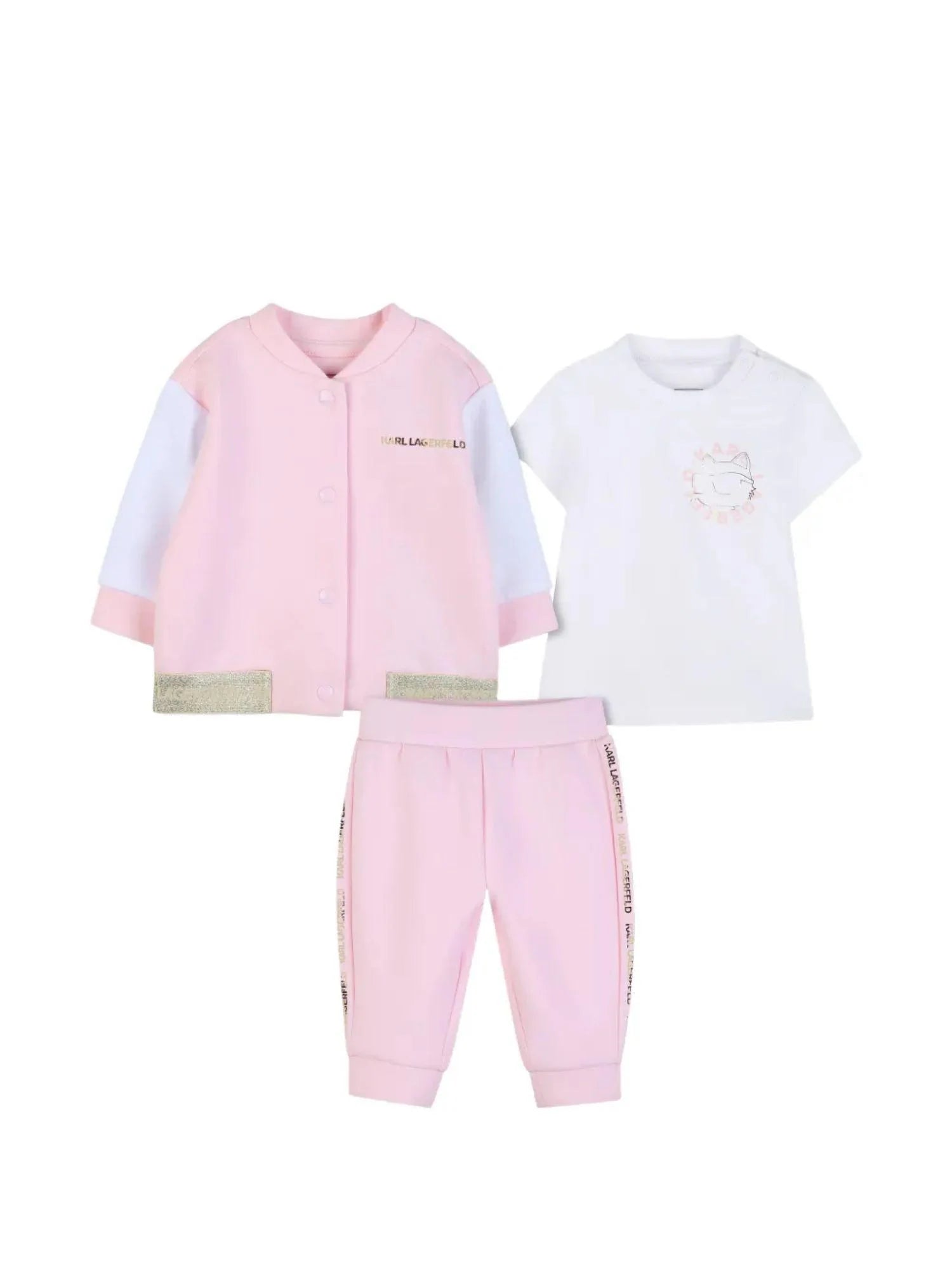Karl Lagerfeld completo neonata giacca pantaloni T-shirt rosa bianco Z31047 ROSA BIANCO KARL LAGERFELD KIDS 