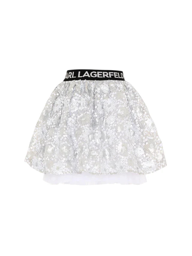 Karl Lagerfeld gonna corta bambina con ricami paillettes argento Z31118 GRIGIO CHIARO KARL LAGERFELD KIDS 