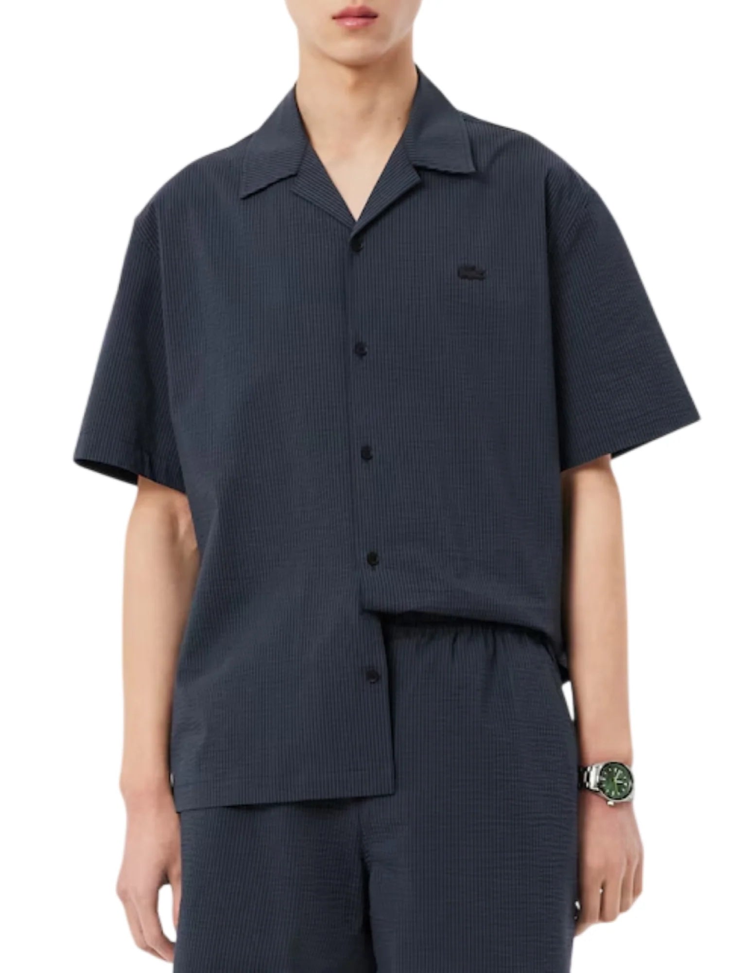 Lacoste camicia a righe uomo manica corta nero grigio CH2355 4CI LACOSTE 