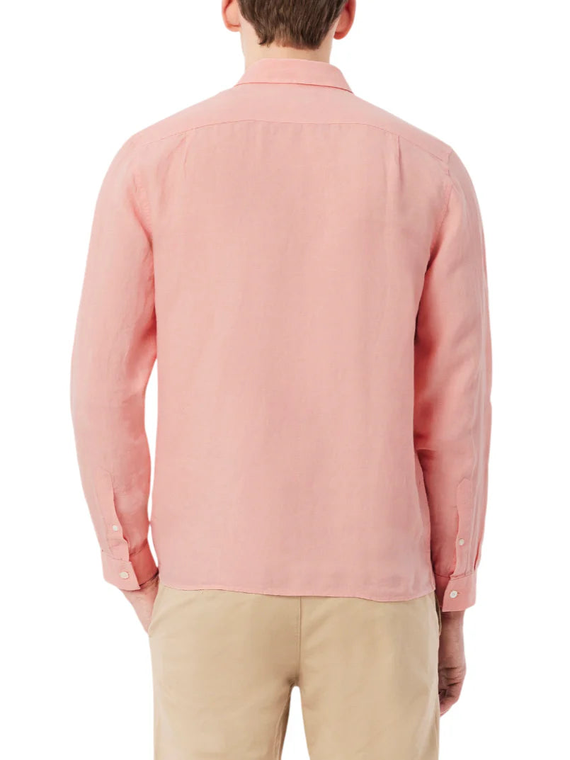 Lacoste camicia in lino uomo con tasca rosa salmone CH5692 UI2 LACOSTE 