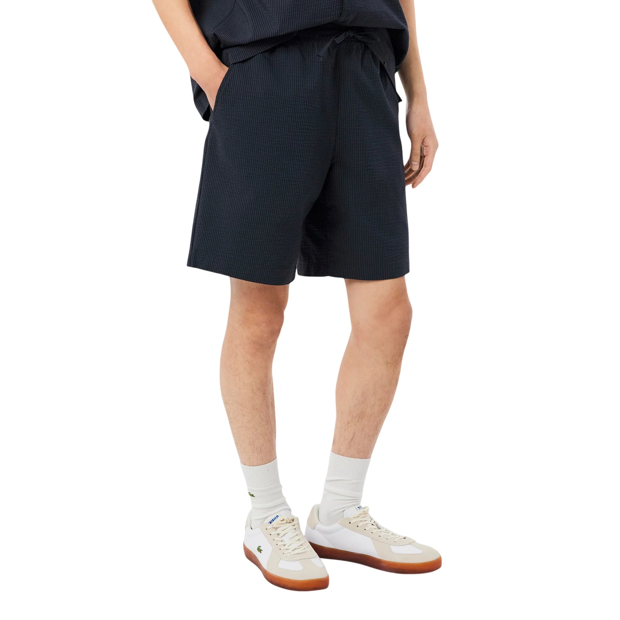 Lacoste bermuda uomo in seersuker misto cotone nero grigio GH1977 4CI LACOSTE 