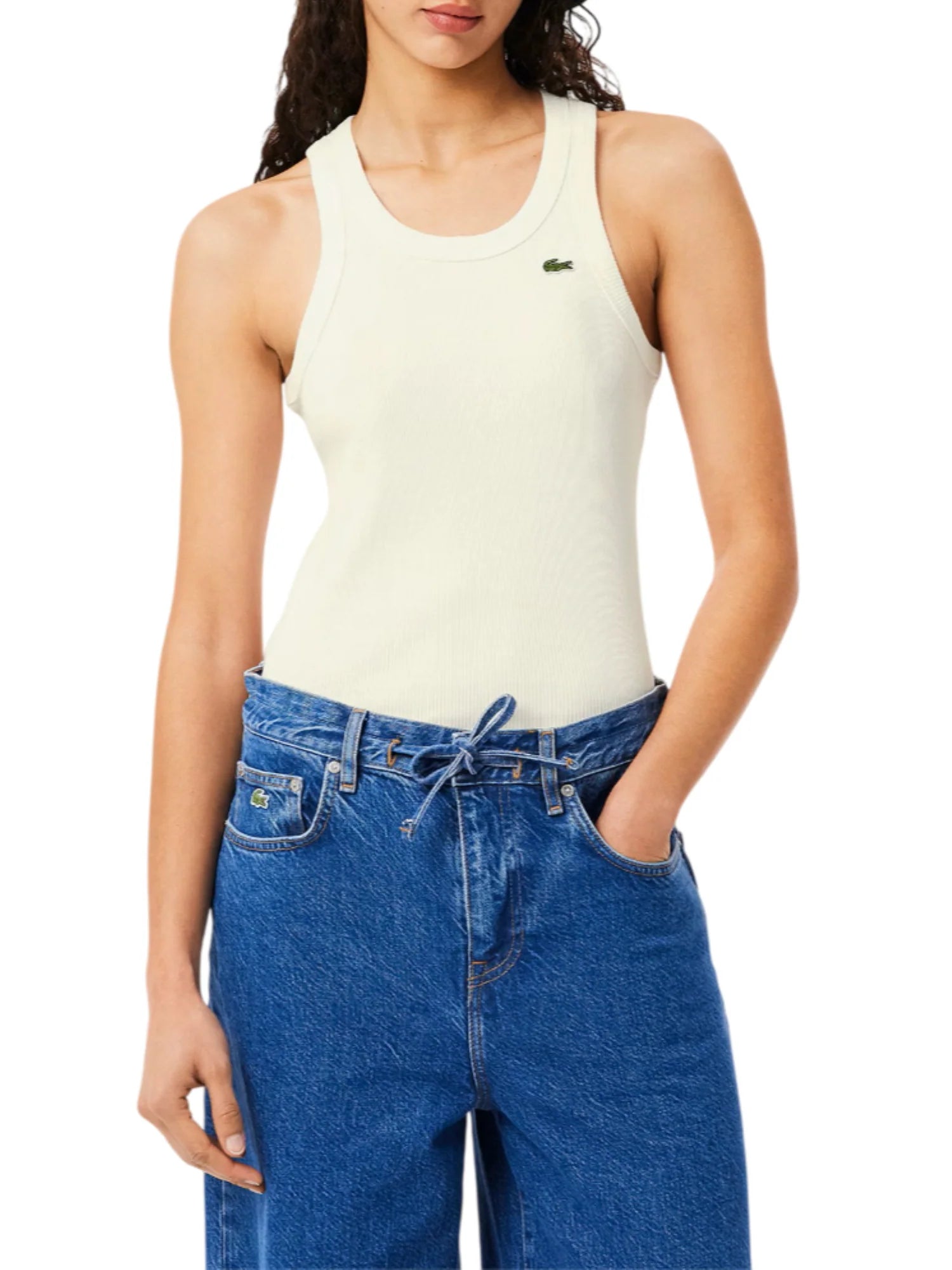Lacoste canotta a costine donna panna TF5388 70V LACOSTE 