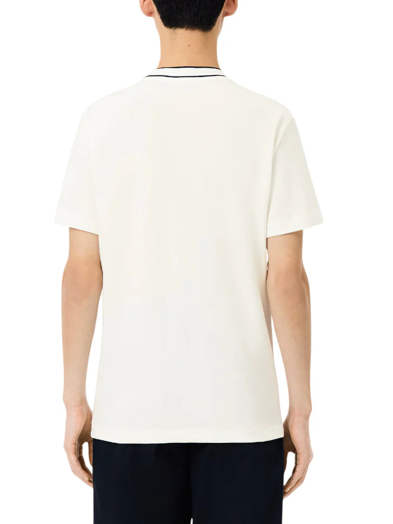 Lacoste T-shirt in piquè con colletto a righe bianco latte TH8174 70V LACOSTE 