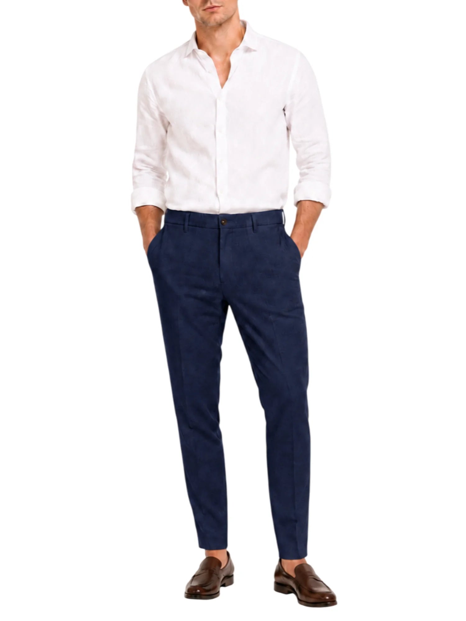 Le Braghe pantaloni uomo in lino slim blu scuro J381-1631 BLU Le Braghe 