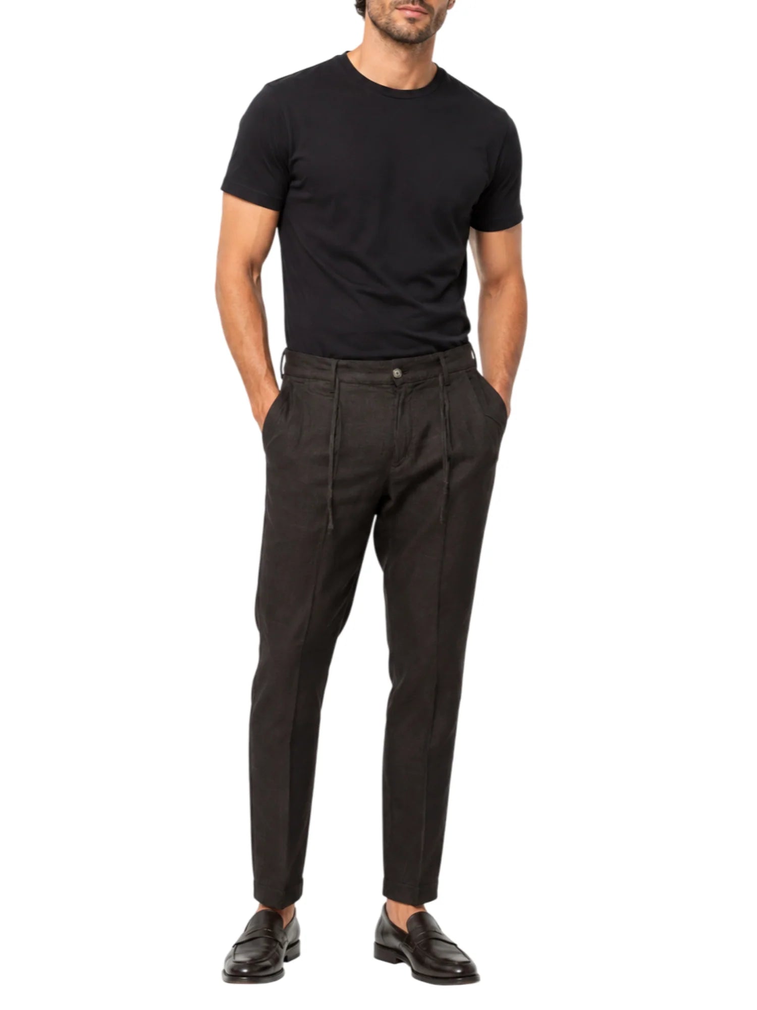 Le Braghe pantaloni uomo in lino slim marrone moro M314-1615 CACAO Le Braghe 