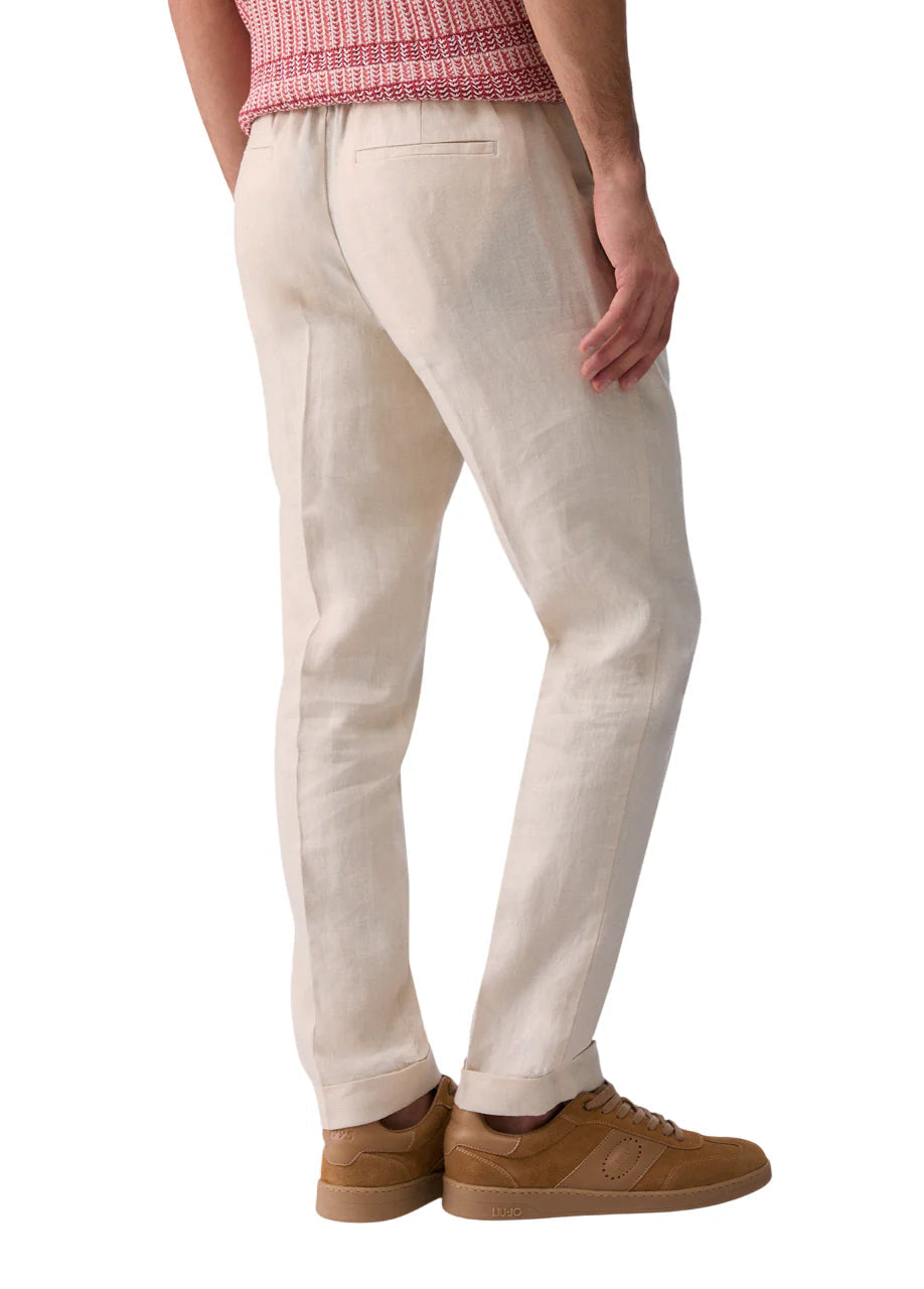 Liu Jo pantaloni uomo in lino con coulisse beige chiaro QXX121T4346 30000 LIU JO 