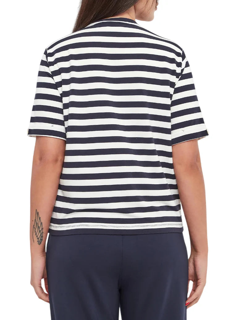 Liu Jo T-shirt manica corta a righe con strass panna blu TA6206JS005 C3882 LIU JO 