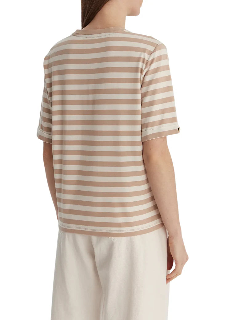 Liu Jo T-shirt manica corta a righe con strass panna beige TA6206JS005 C3883 LIU JO 