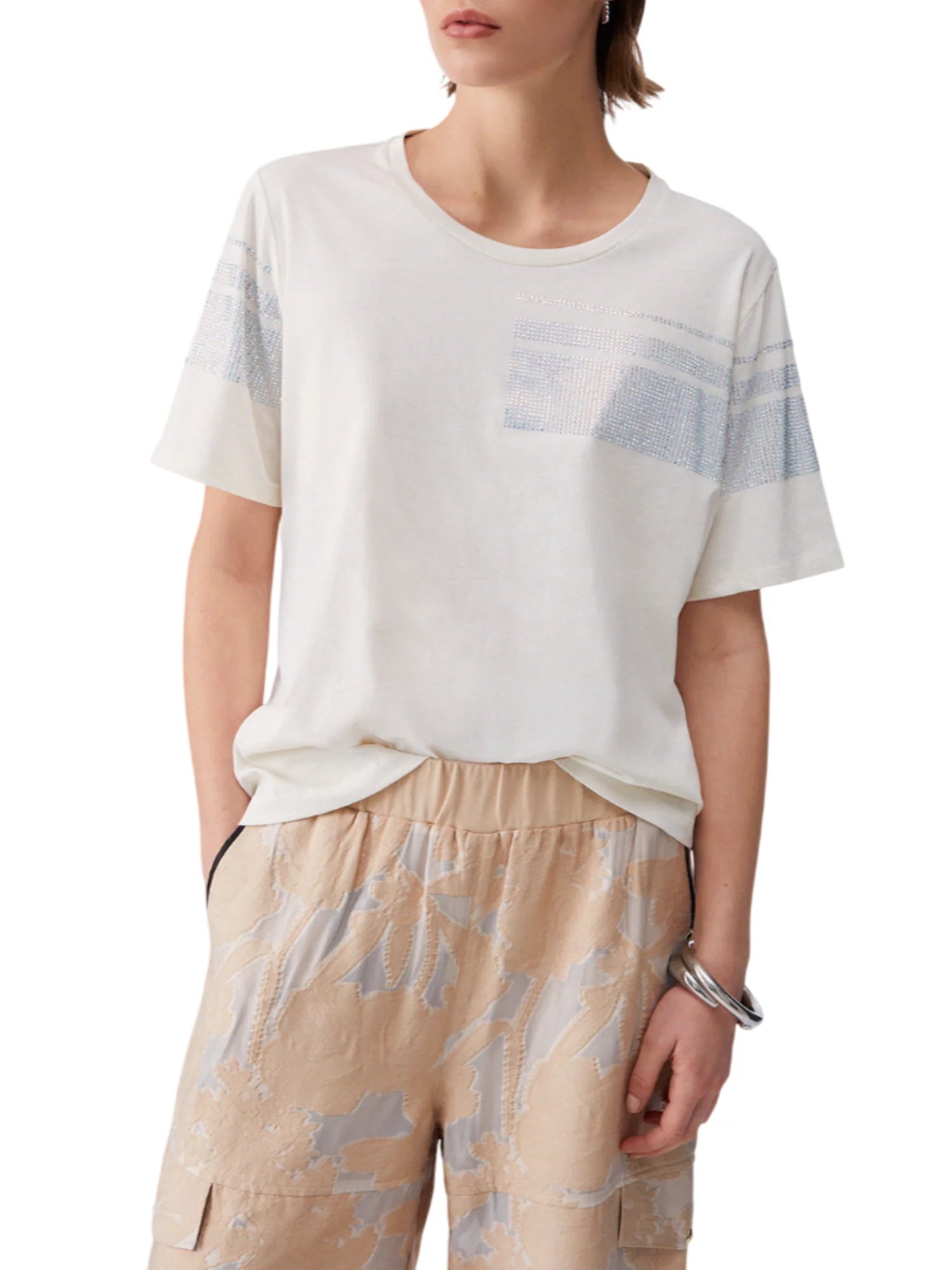 Liu Jo T-shirt manica corta con strass panna TA6267JS923 M9223 LIU JO 