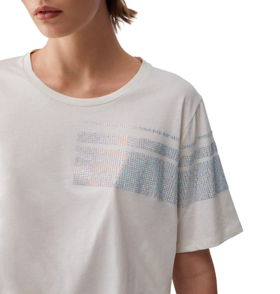Liu Jo T-shirt manica corta con strass panna TA6267JS923 M9223 LIU JO 
