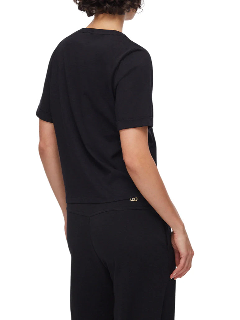 Liu Jo T-shirt scollo a V con strass nero TA6284JS923 22222 LIU JO 