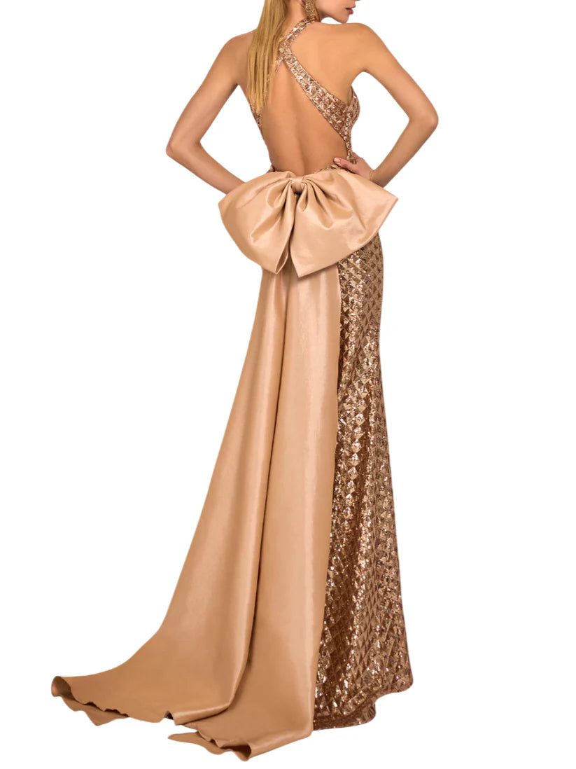 Marfil abito cerimonia all'americana con paillettes oro 1J2B6LEN00 910-ORO ROSA MARFIL BARCELONA 