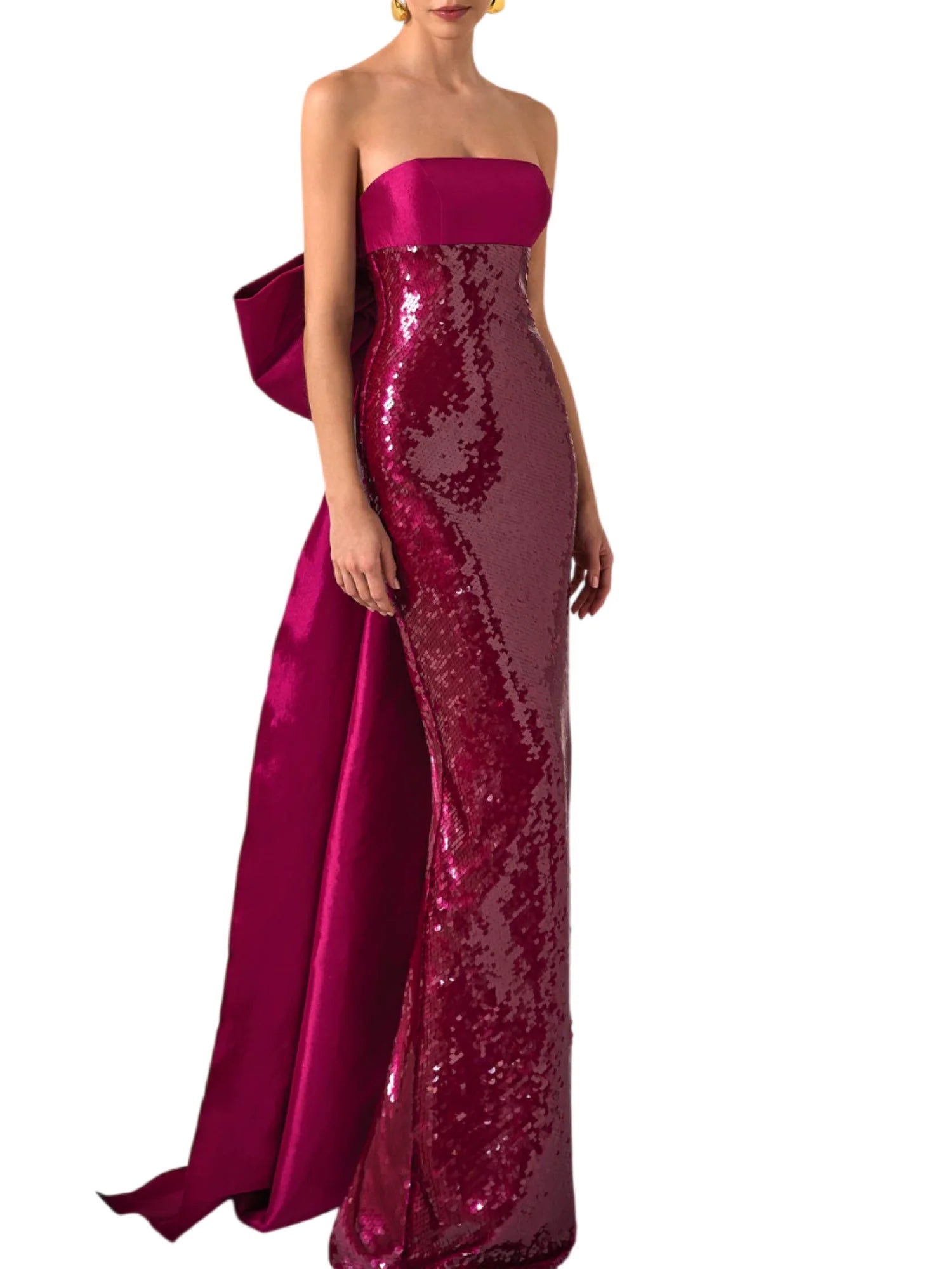 Marfil abito cerimonia con paillettes e fiocco magenta 1J2B7LEN00 510-BUGANVILLA MARFIL BARCELONA 