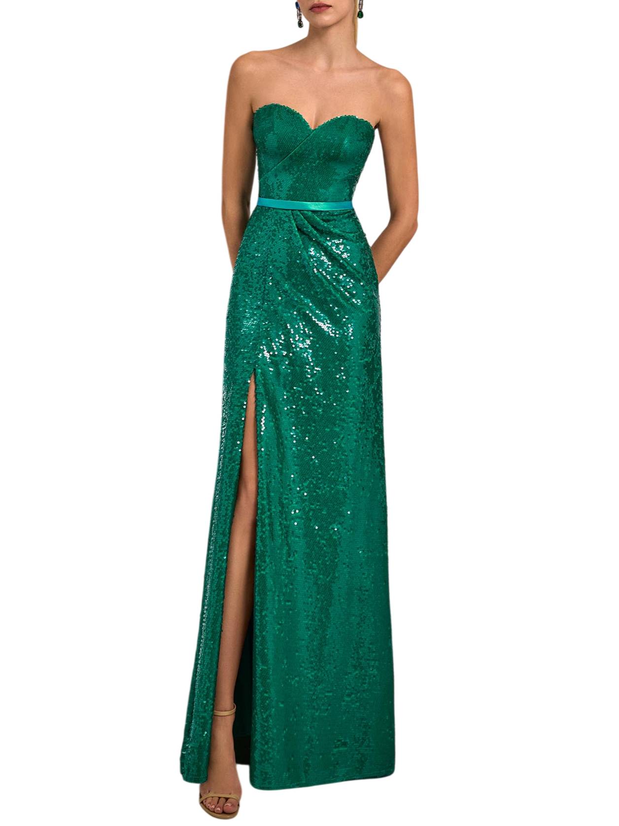 Marfil abito cerimonia lungo con paillettes e mantella verde 1J3B9LEN00750 JADE MARFIL BARCELONA 