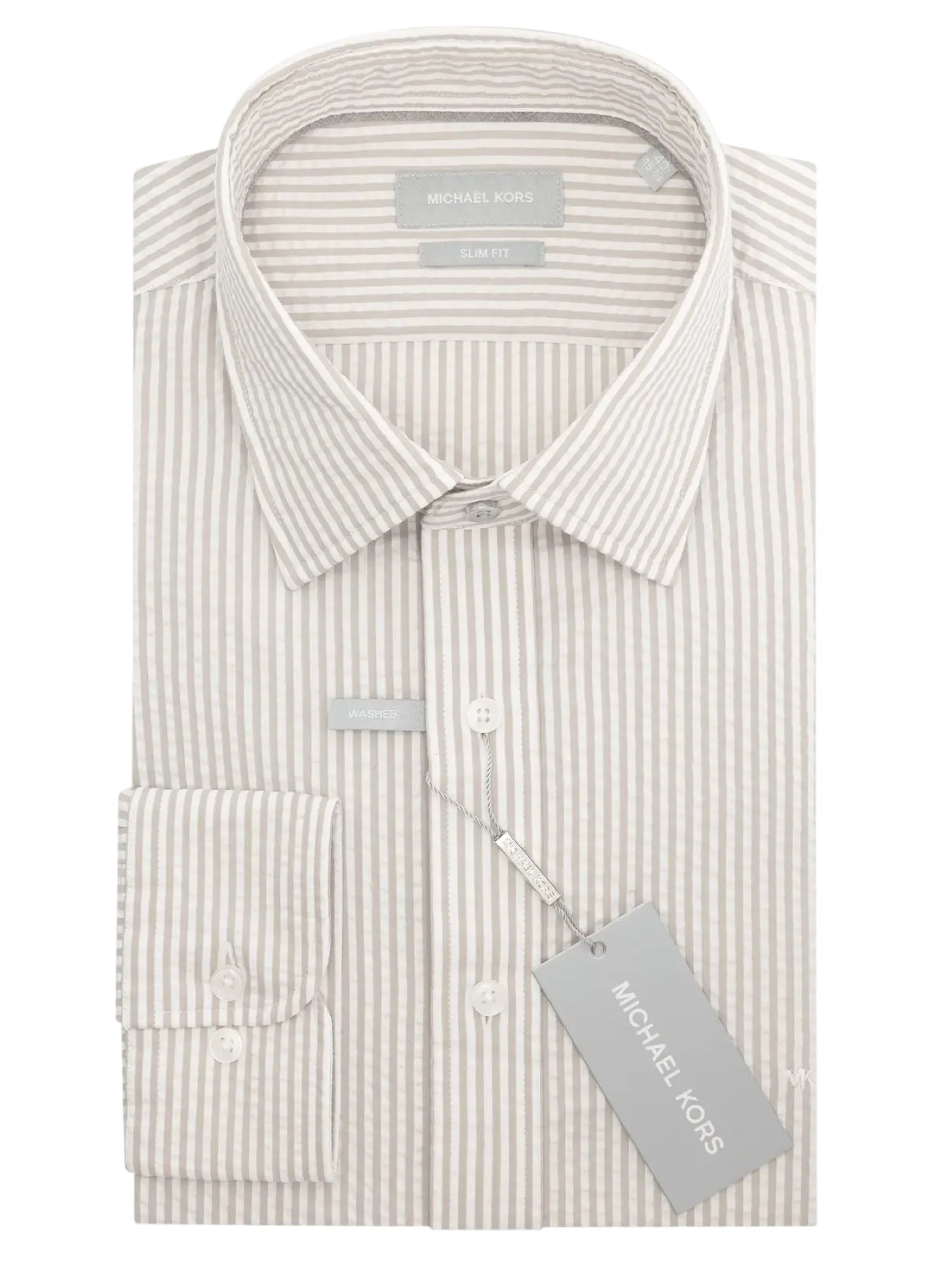 Michael Kors camicia uomo slim in fantasia a righe bianco beige MK0DS01676 M245 MICHAEL KORS 
