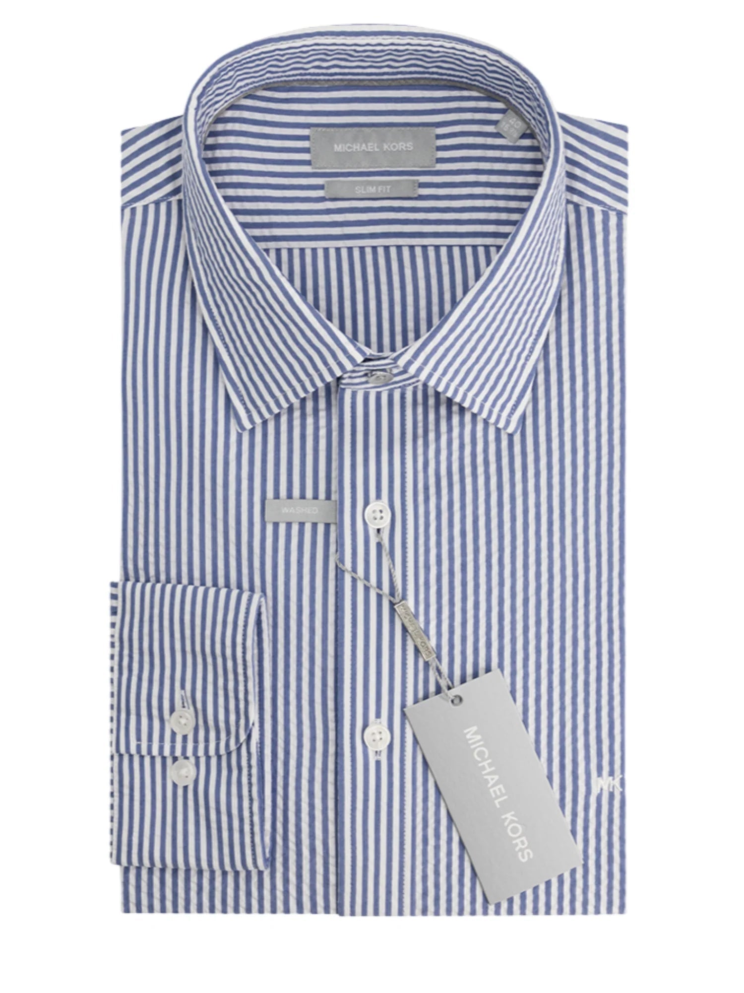 Michael Kors camicia uomo slim in fantasia a righe celeste bianco MK0DS01676 M433 MICHAEL KORS 