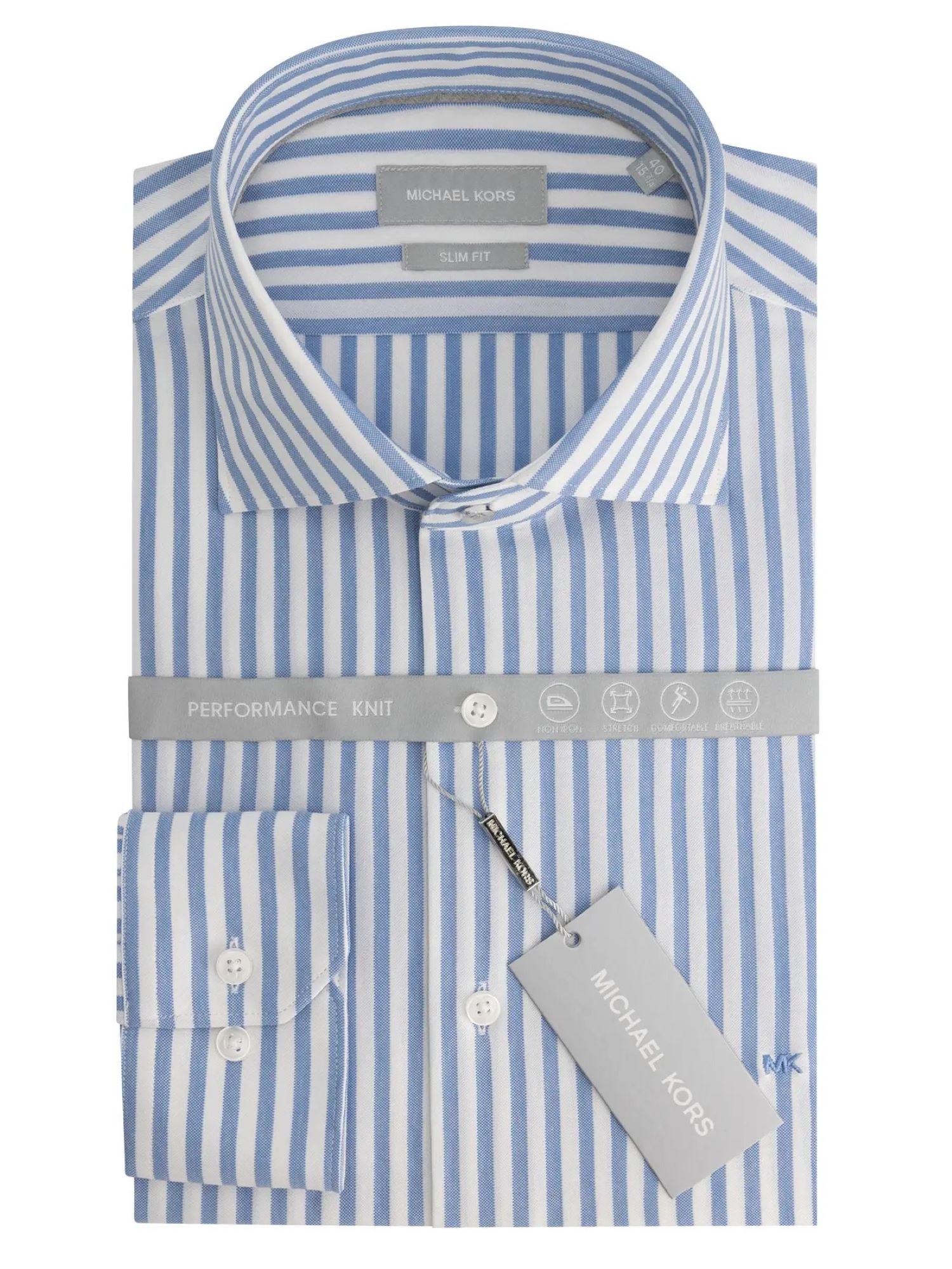 Michael Kors camicia uomo a righe slim fit celeste bianco MK0DS01680 M455 MICHAEL KORS 