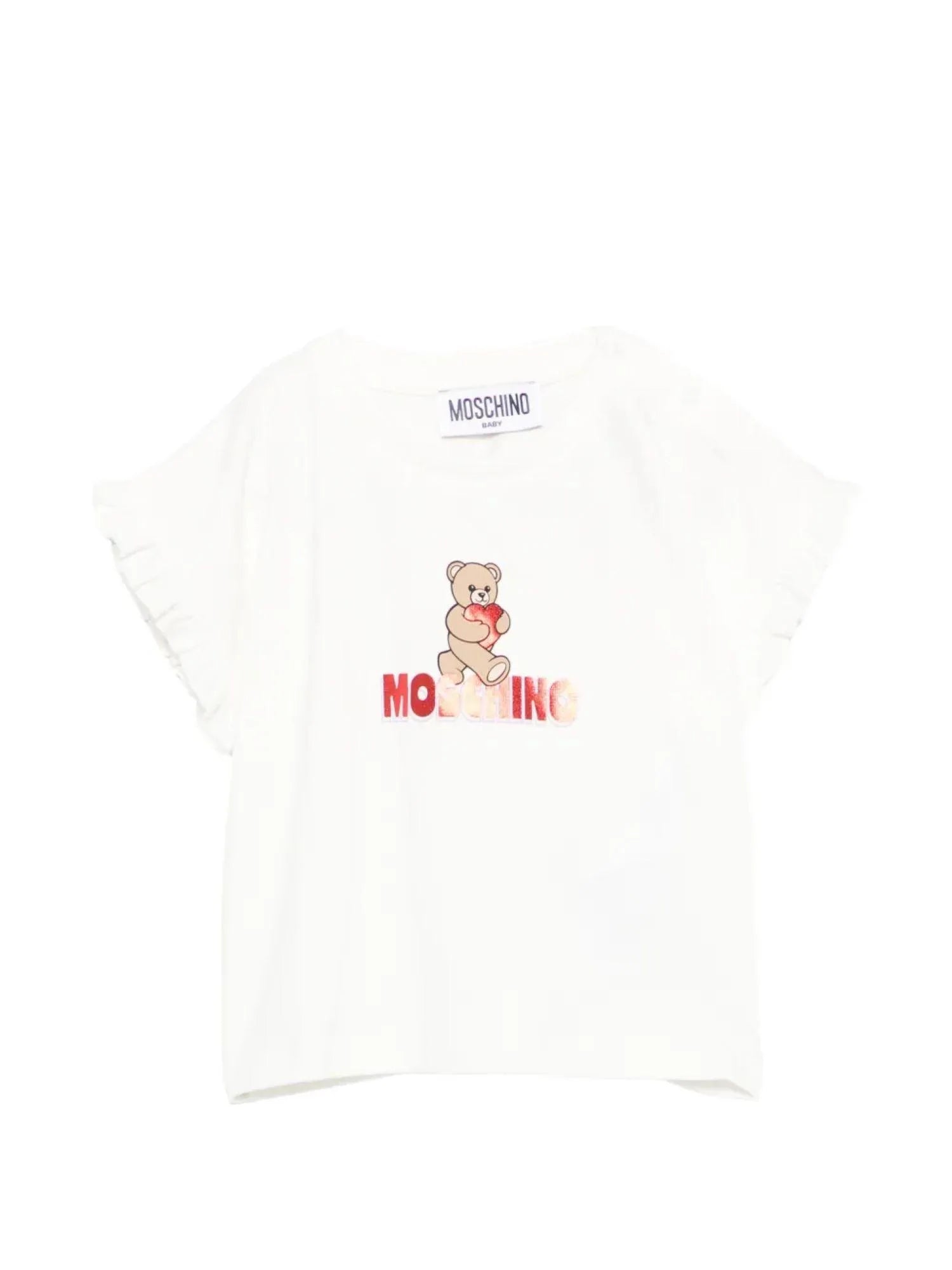 Moschino T-shirt manica corta con rouches stampa orsetto panna MDM03O-LBA00 10063 MOSCHINO 