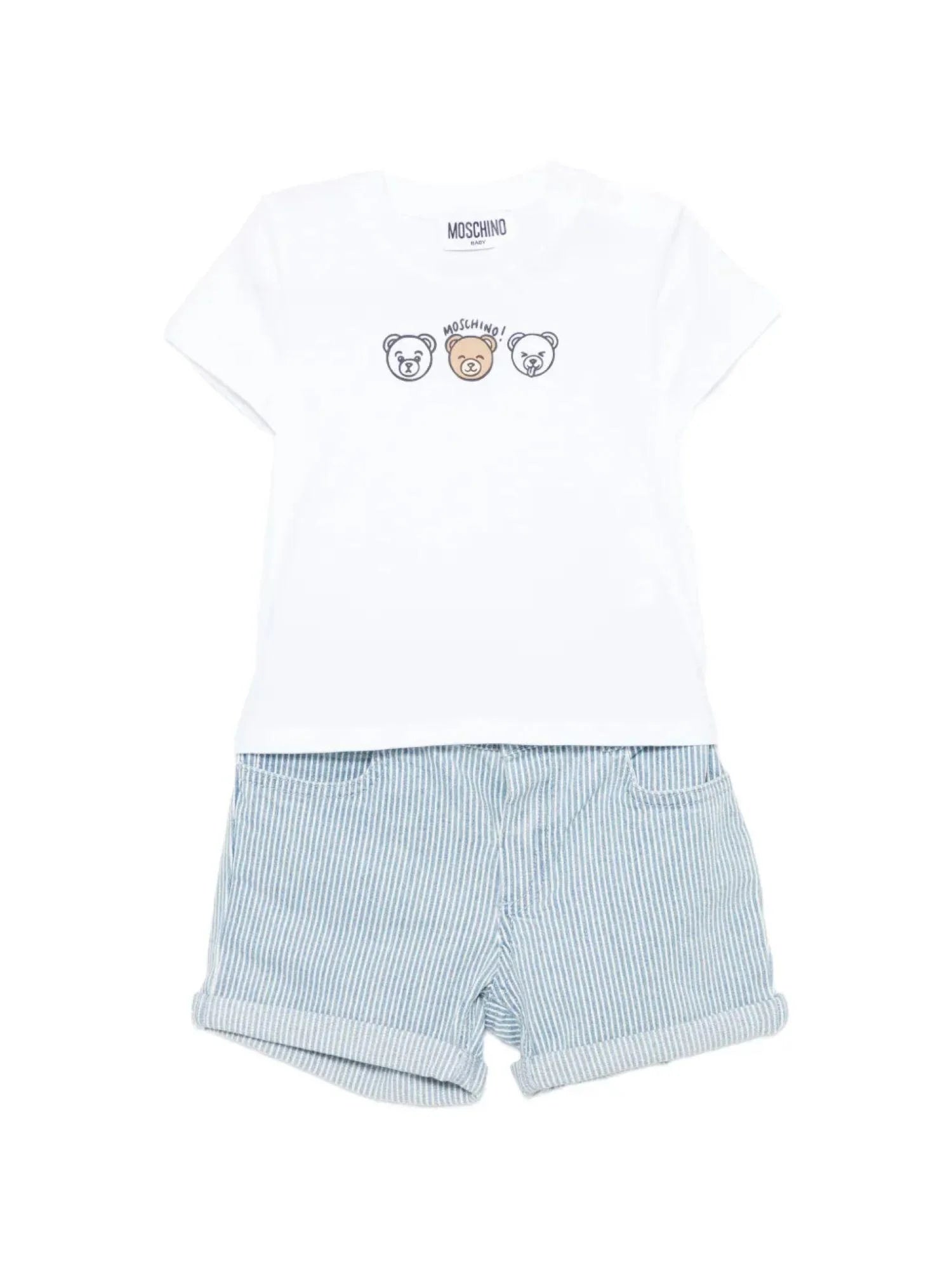 Moschino completo neonato T-shirt e shorts bianco celeste MUG01O-LXE63 86816 MOSCHINO 