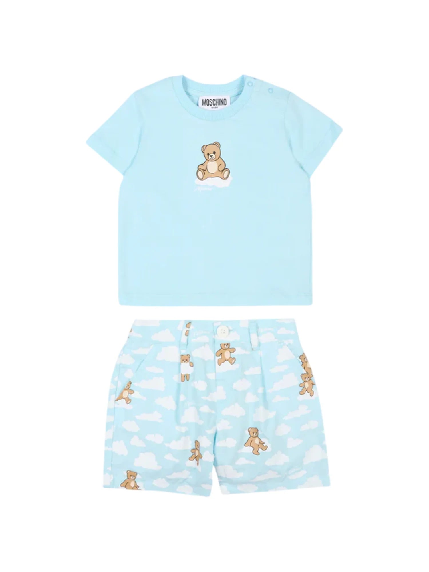 Moschino completo estivo neonato T-shirt e shorts celeste MUG01Q-LLB61 83679 MOSCHINO 