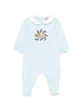 Moschino tutina neonata con piedini con orsetto celeste