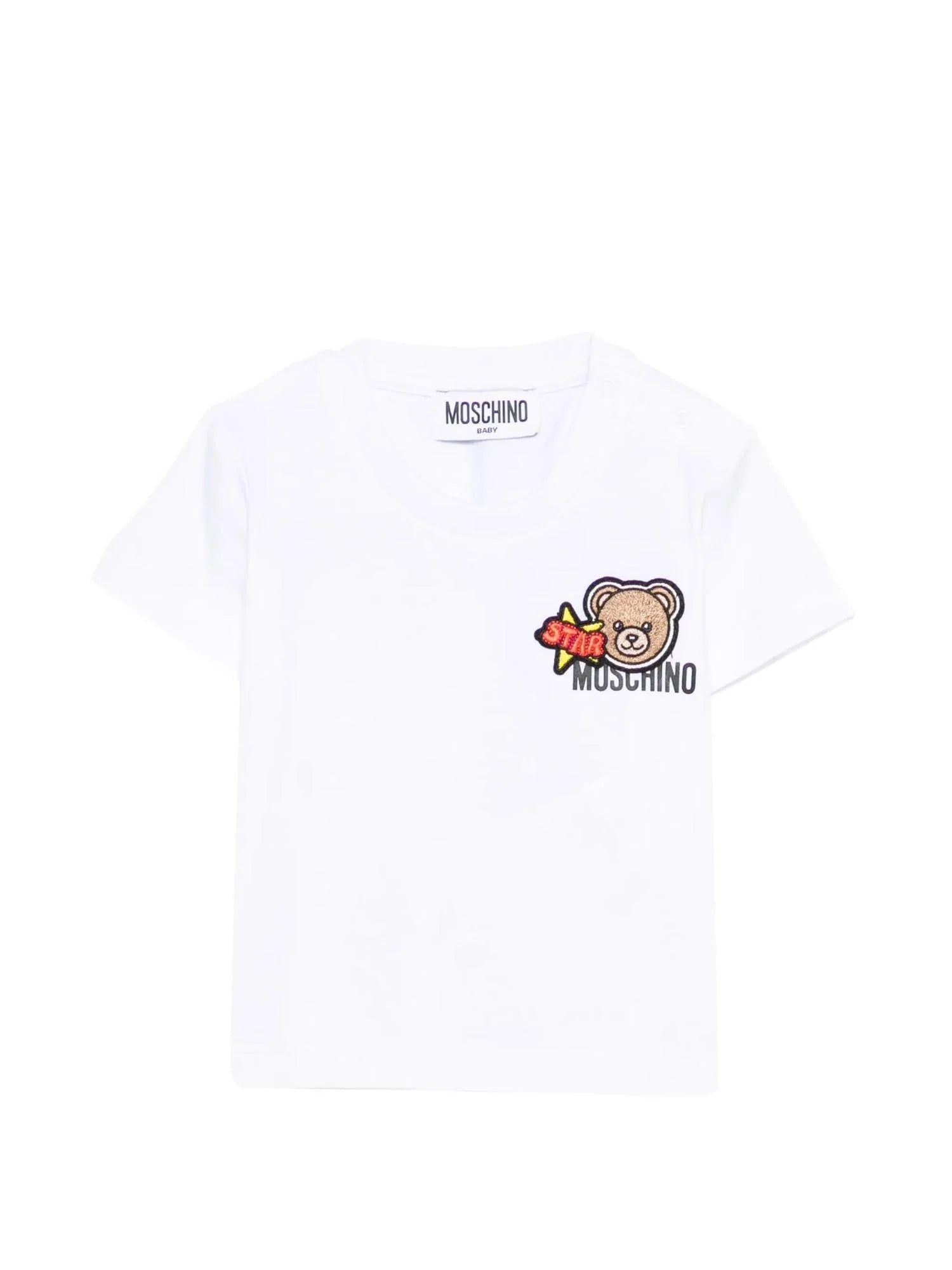 Moschino T-shirt neonato con patch orsetto bianco MVM047-LAA24 10101 MOSCHINO 