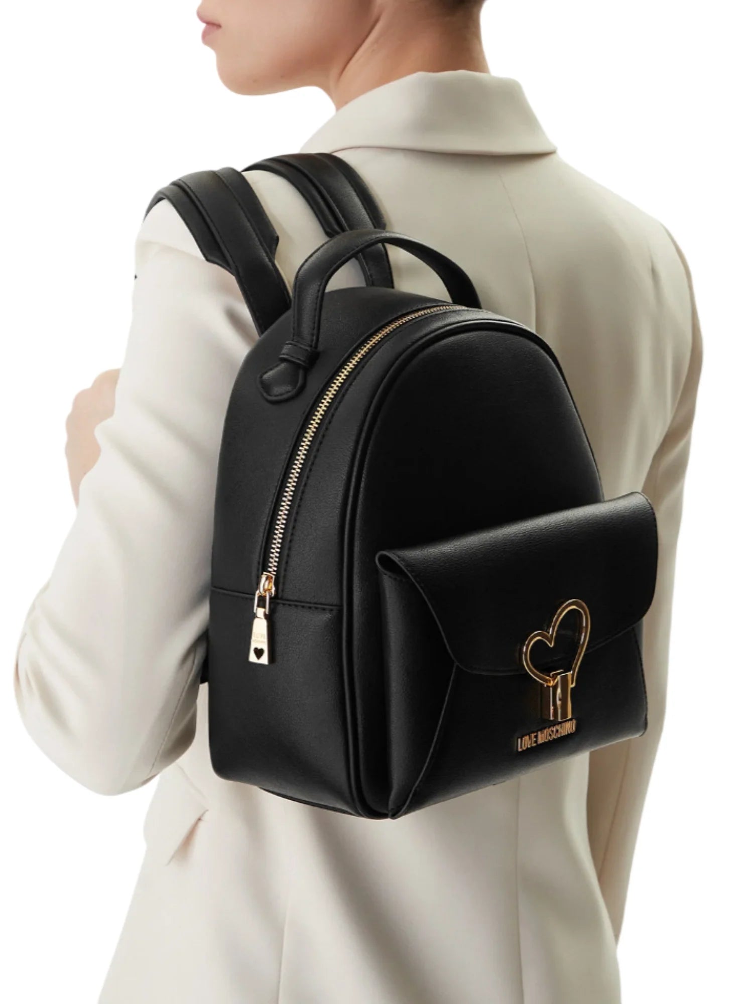 Love Moschino zaino donna in ecopelle con tasca nero oro JC4137PP1O-LQ0 000 MOSCHINO LOVE 
