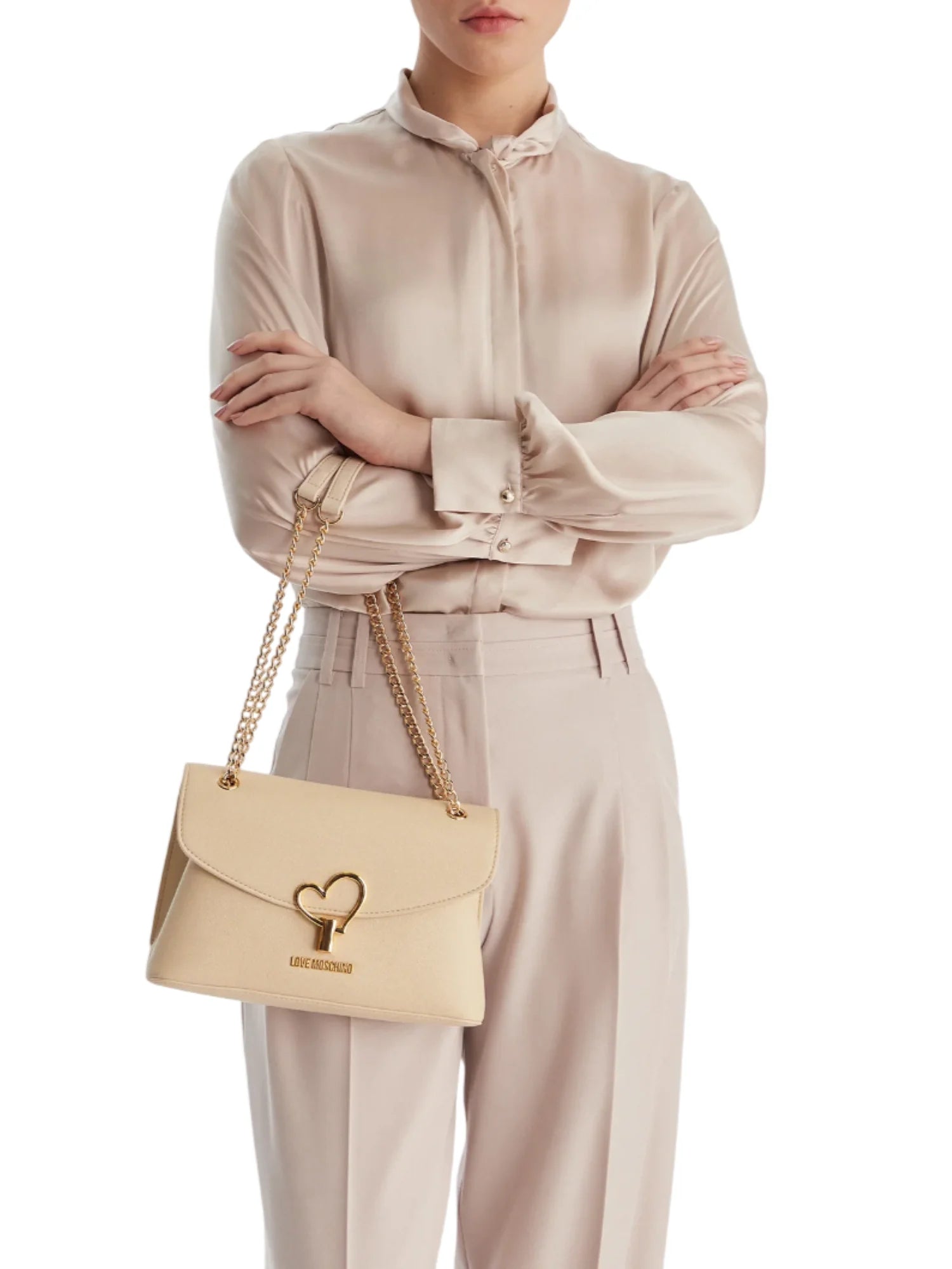 Love Moschino borsa a spalla in ecopelle martellata beige chiaro JC4138PP1O-LQ0 110 MOSCHINO LOVE 