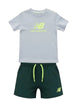 New Balance completo neonato T-shirt e shorts celeste verde petrolio
