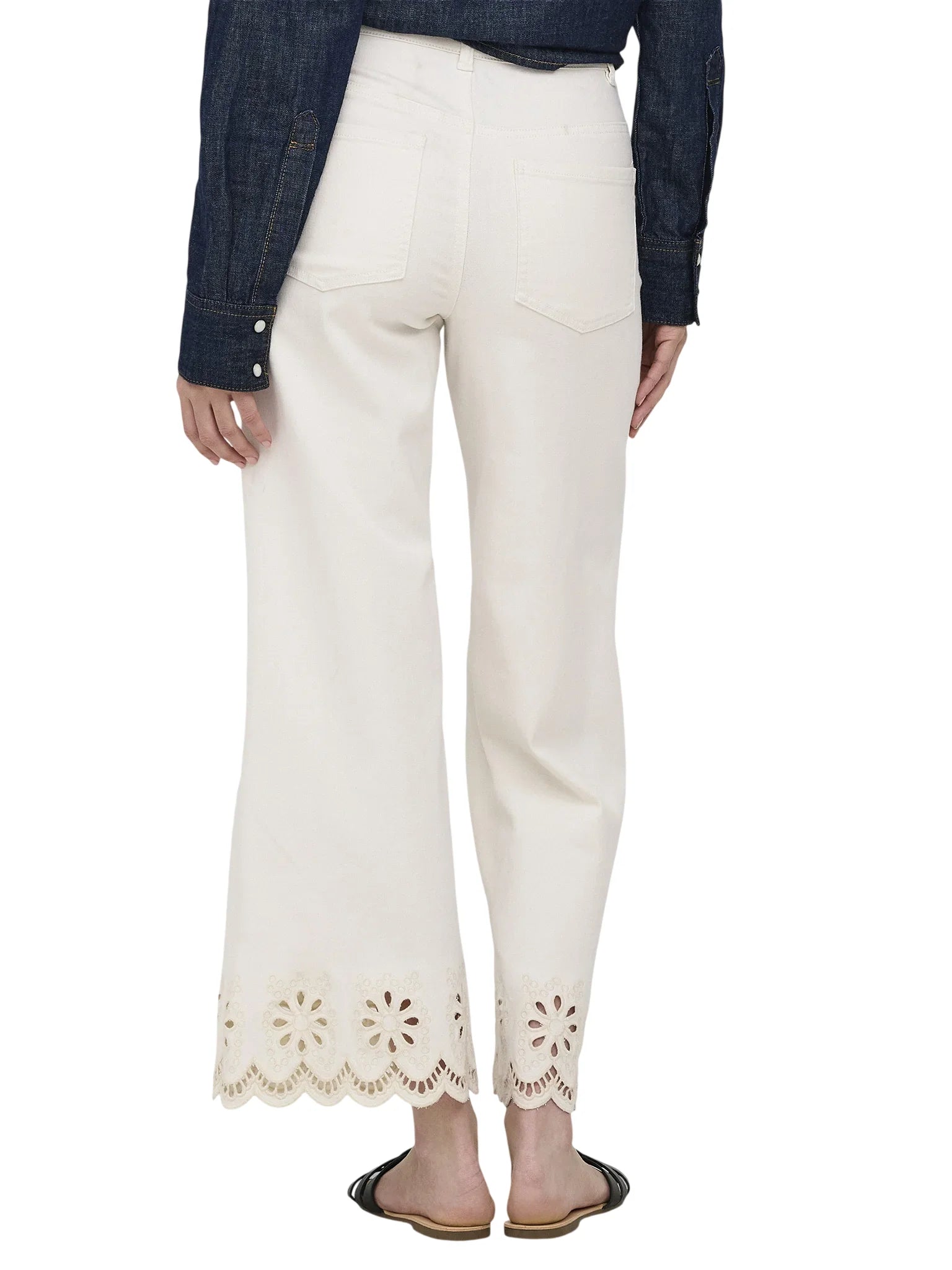 Only jeans donna wide leg con dettagli in pizzo Sangallo panna 15372378 WHITE DENIM ONLY 