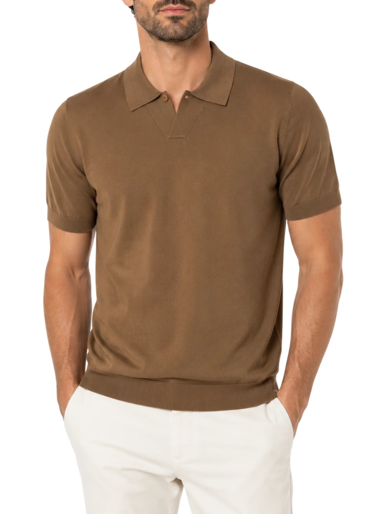 Opificio polo uomo manica corta in cotone crepe marrone 661013 AVANA Opificio 4.0 