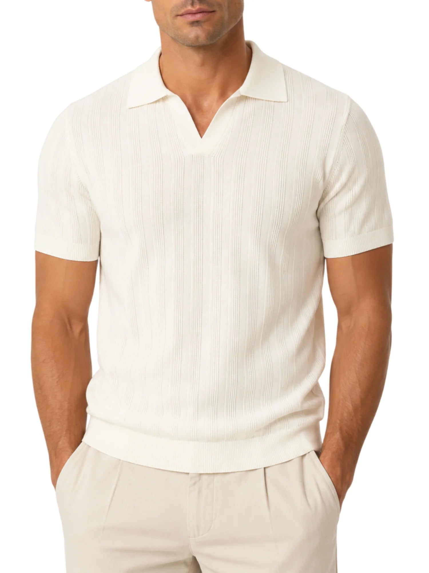 Opificio polo uomo in maglia traforata panna 661123 BIANCO Opificio 4.0 