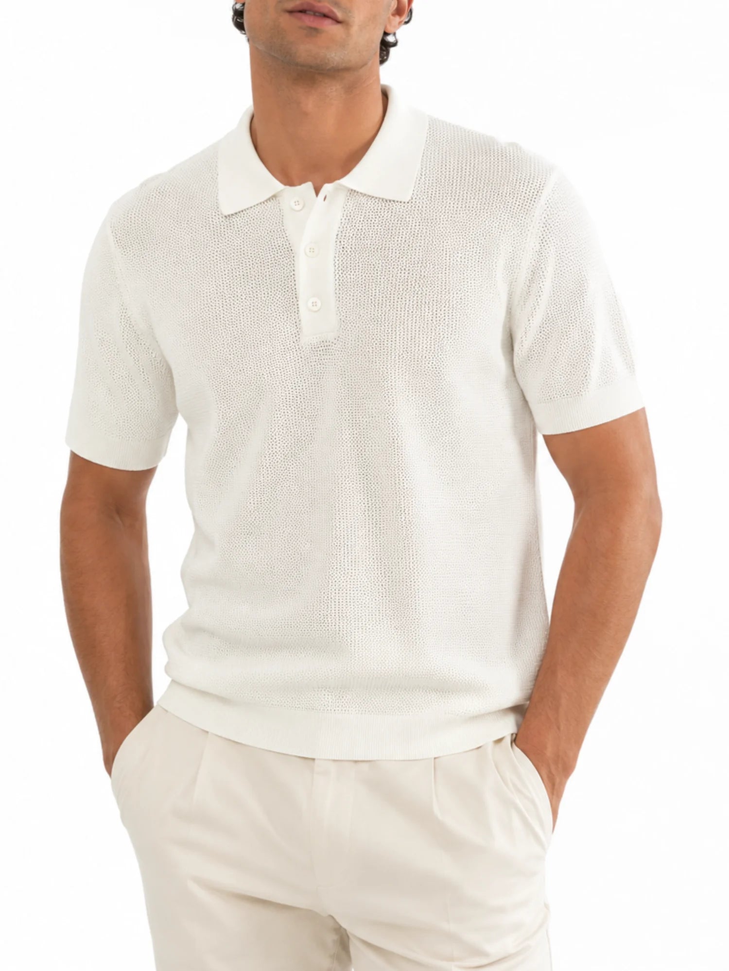 Opificio polo uomo in maglia traforata panna 661183 BIANCO Opificio 4.0 