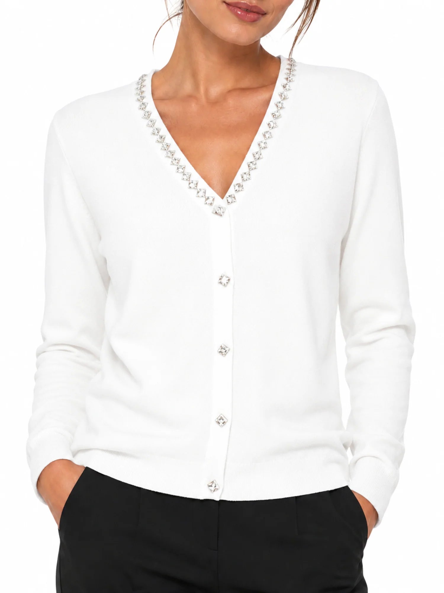 Opificio cardigan donna con applicazioni gioiello panna DS6146 WHITE Opificio 4.0 