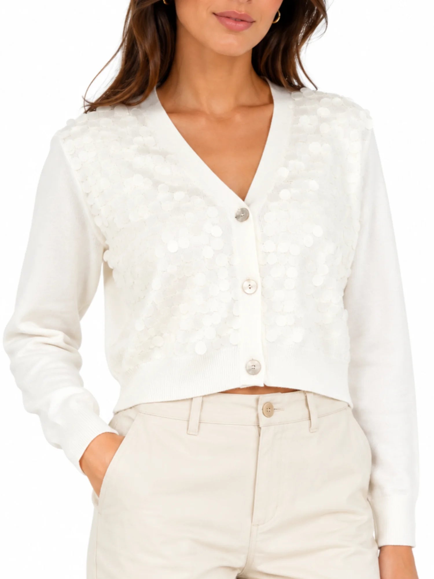Opificio cardigan donna con paillettes panna DS6256 WHITE Opificio 4.0 