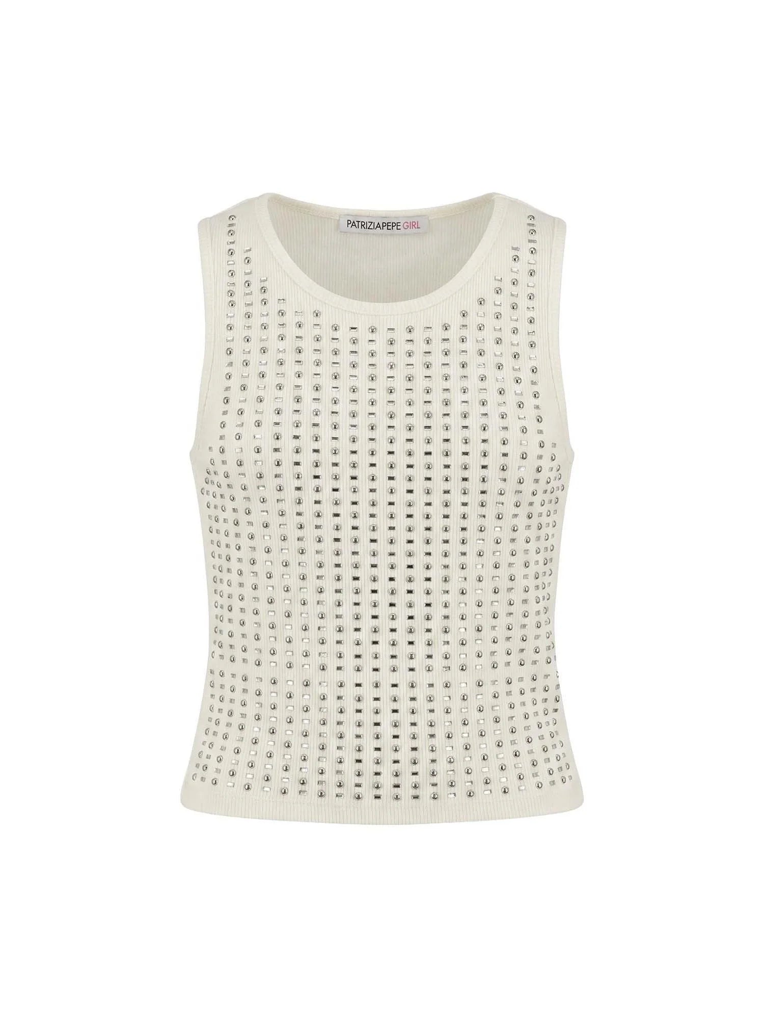 Patrizia Pepe canotta bambina con applicazioni gioiello bianco 7M0906-J270 W146 PATRIZIA PEPE 