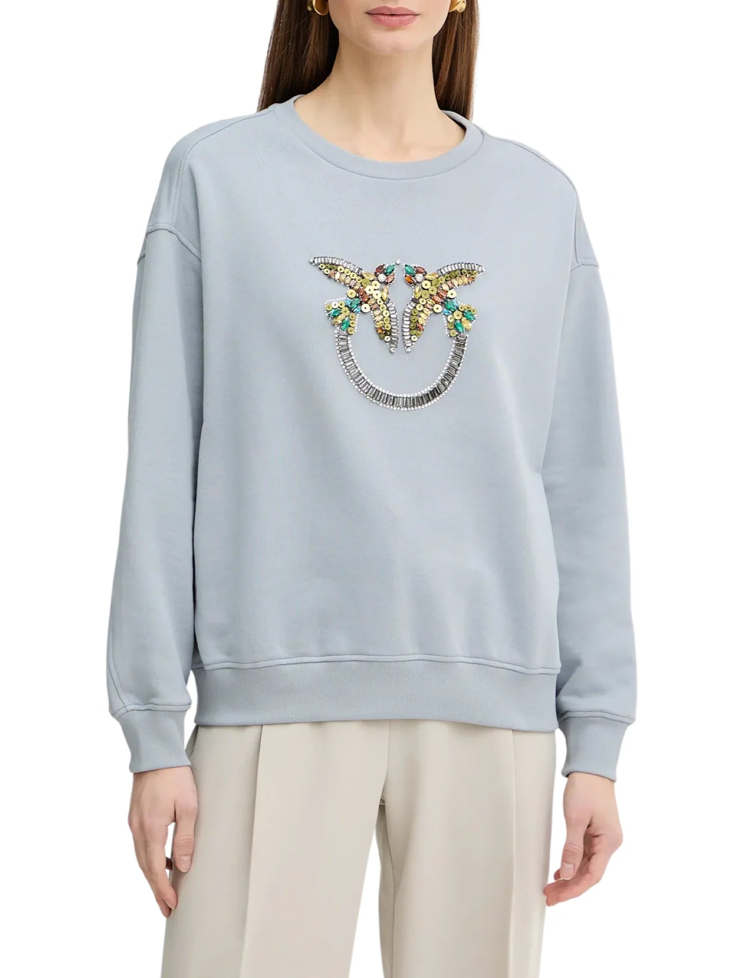 Pinko felpa Nelly con ricamo Love Birds gioiello grigio 100534-A33G E87 PINKO 