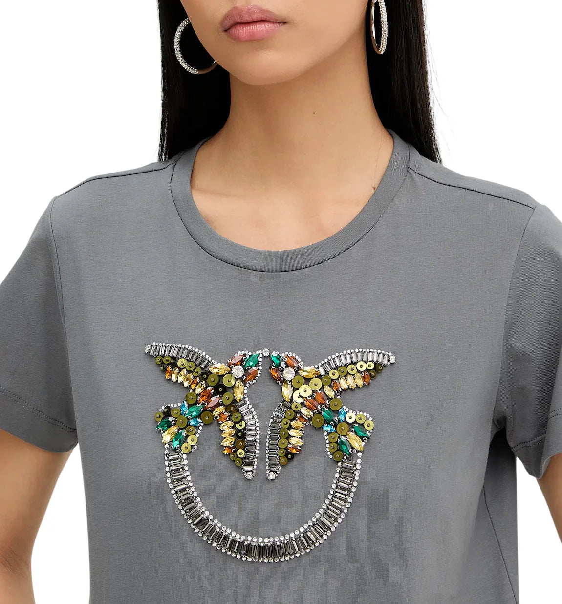 Pinko T-shirt Quentin con logo Love Birds gioiello grigio 100535-A33F K10 PINKO 