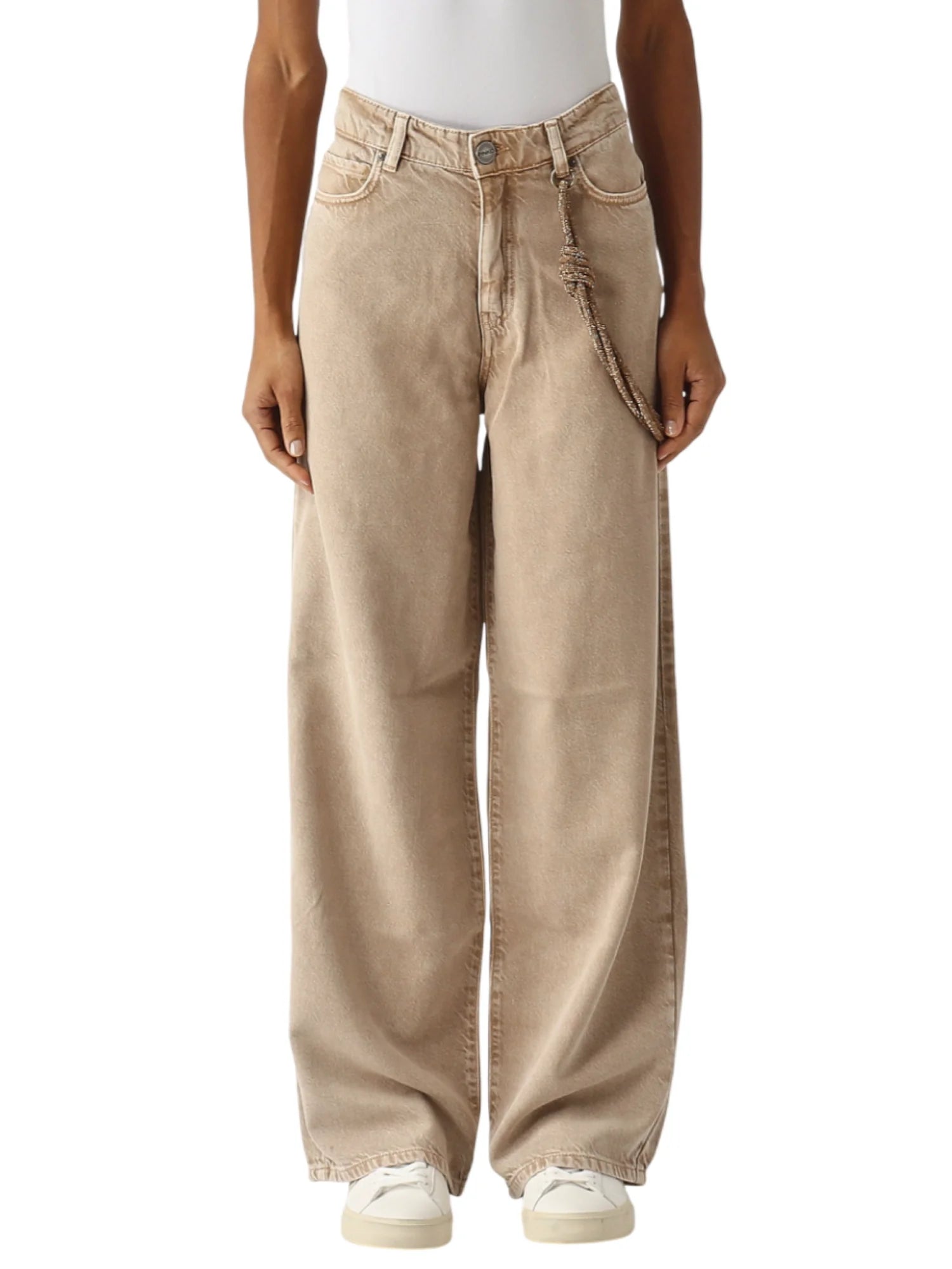 Pinko jeans wide leg Lauryn con catena gioiello beige 104601-A33R C88 PINKO 