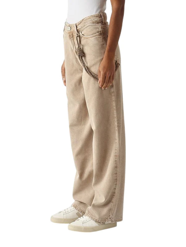 Pinko jeans wide leg Lauryn con catena gioiello beige 104601-A33R C88 PINKO 