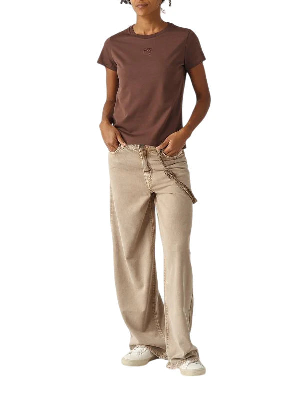 Pinko jeans wide leg Lauryn con catena gioiello beige 104601-A33R C88 PINKO 