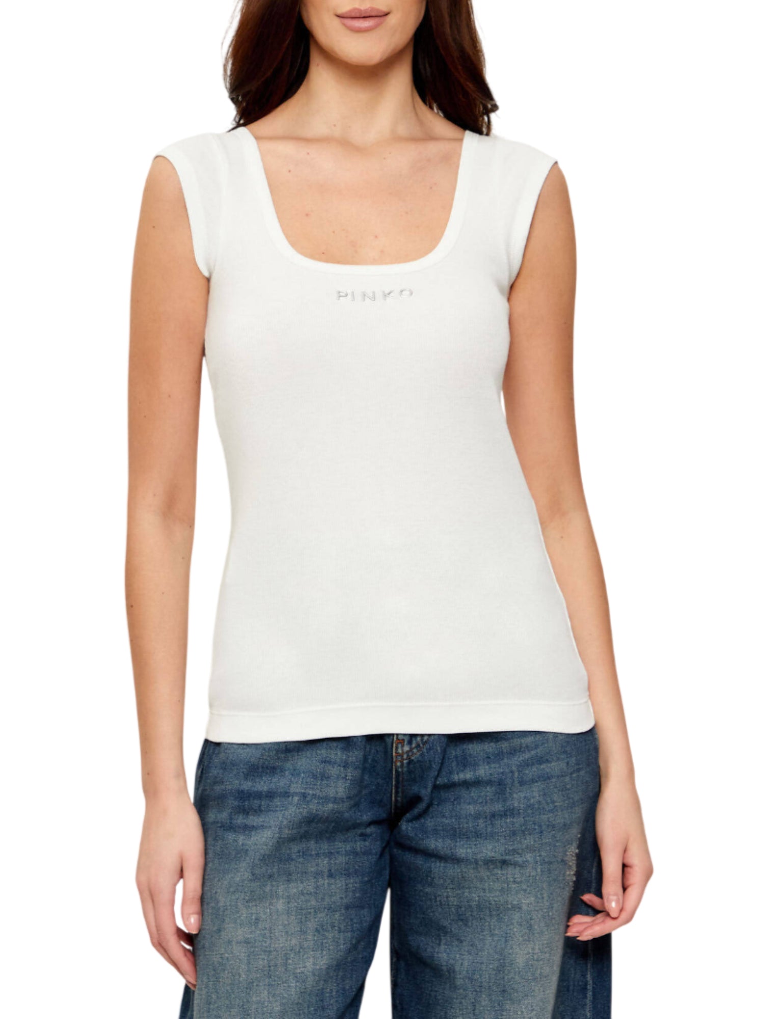 Pinko top a costine Tenace con logo bianco 105511-A338 Z05 PINKO 