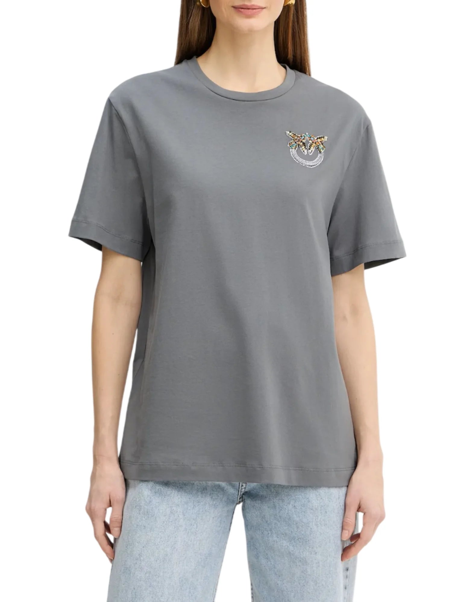 Pinko T-shirt manica corta con logo strass Strepitoso grigio 105526-A33F K10 PINKO 