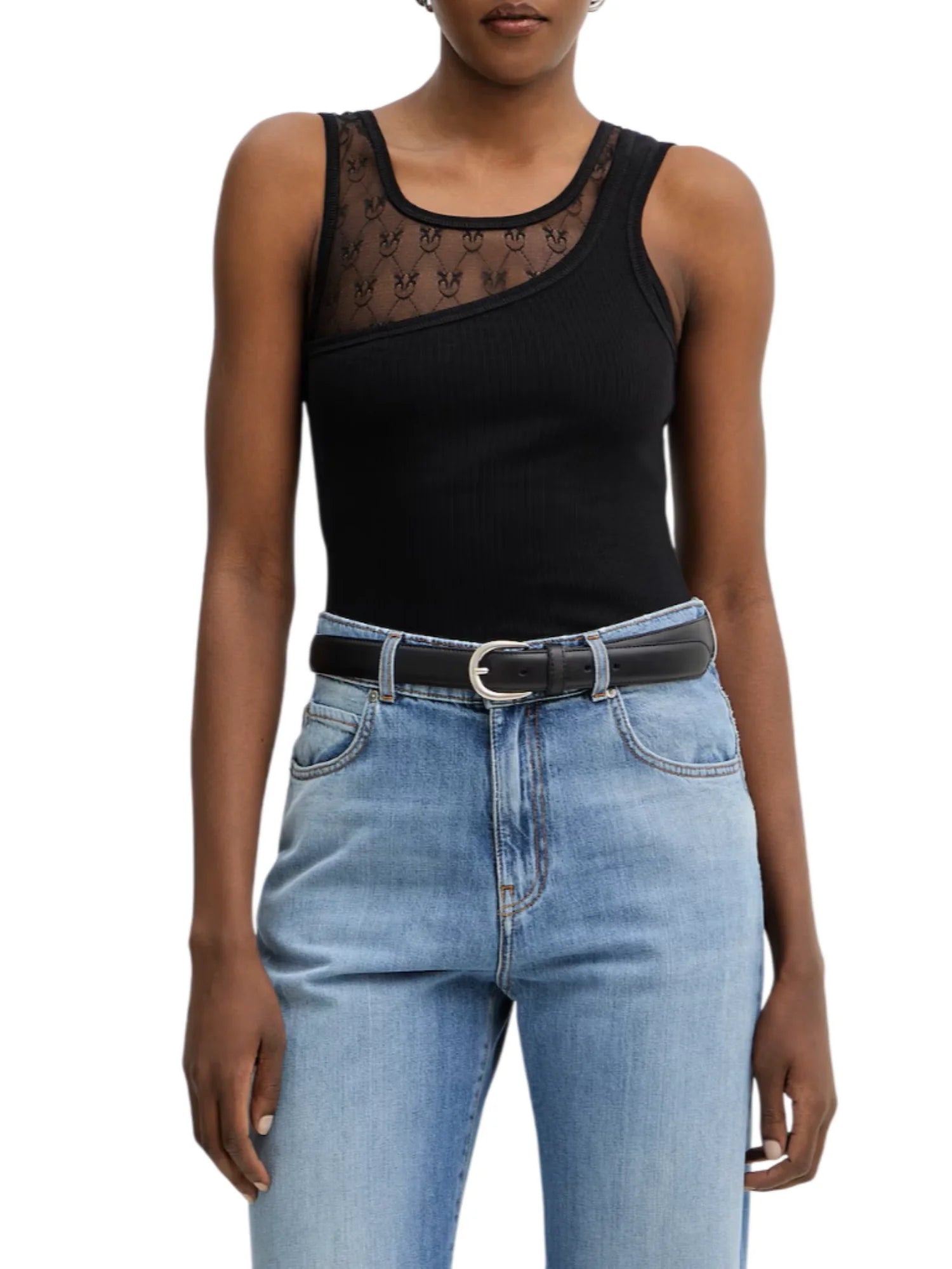 Pinko canotta a costine con pizzo Cupboard nero 106461-A362 Z99 PINKO 