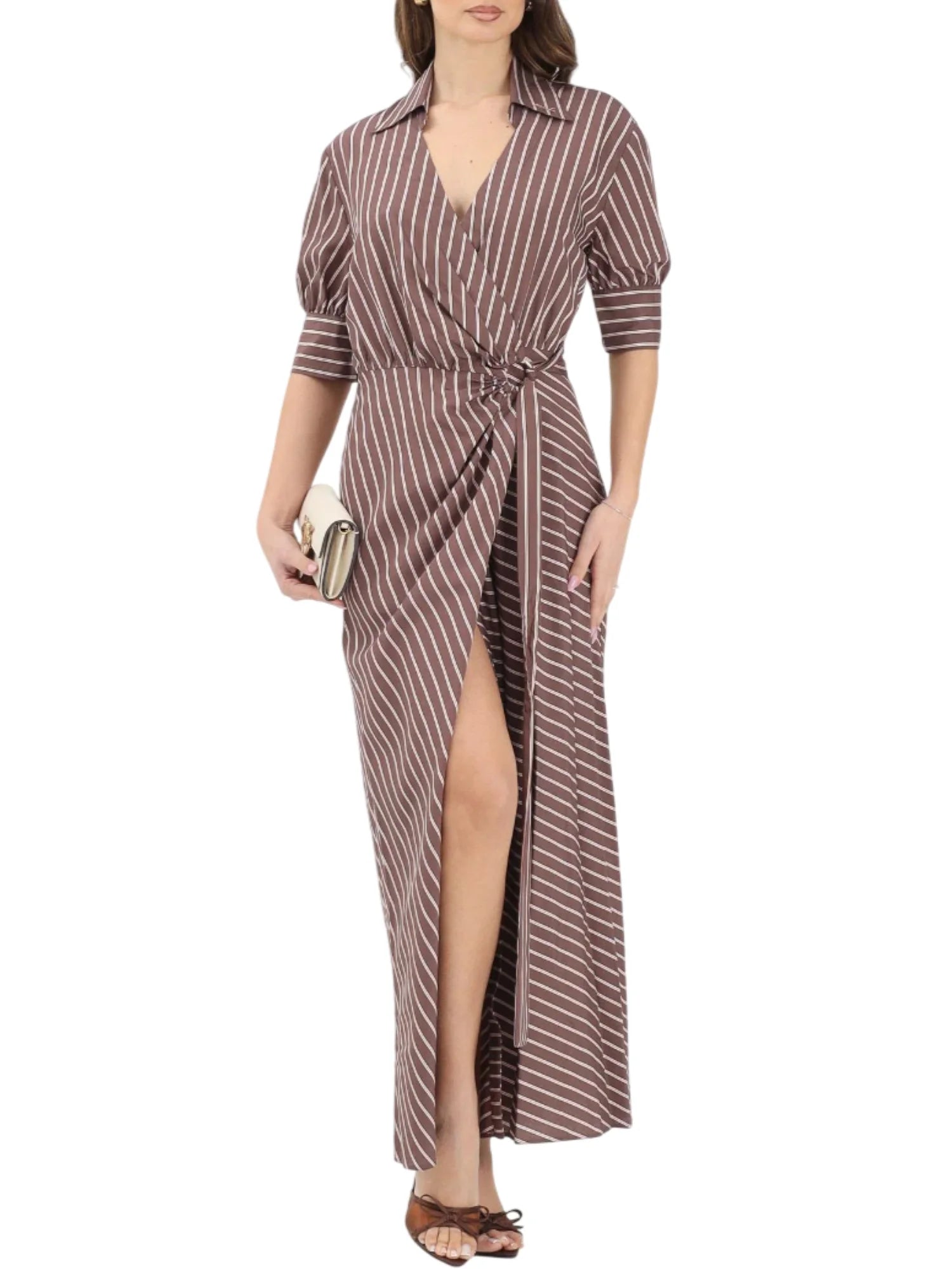 Pinko abito chemisier lungo a righe Alexandra marrone 106669-A33Q LN1 PINKO 