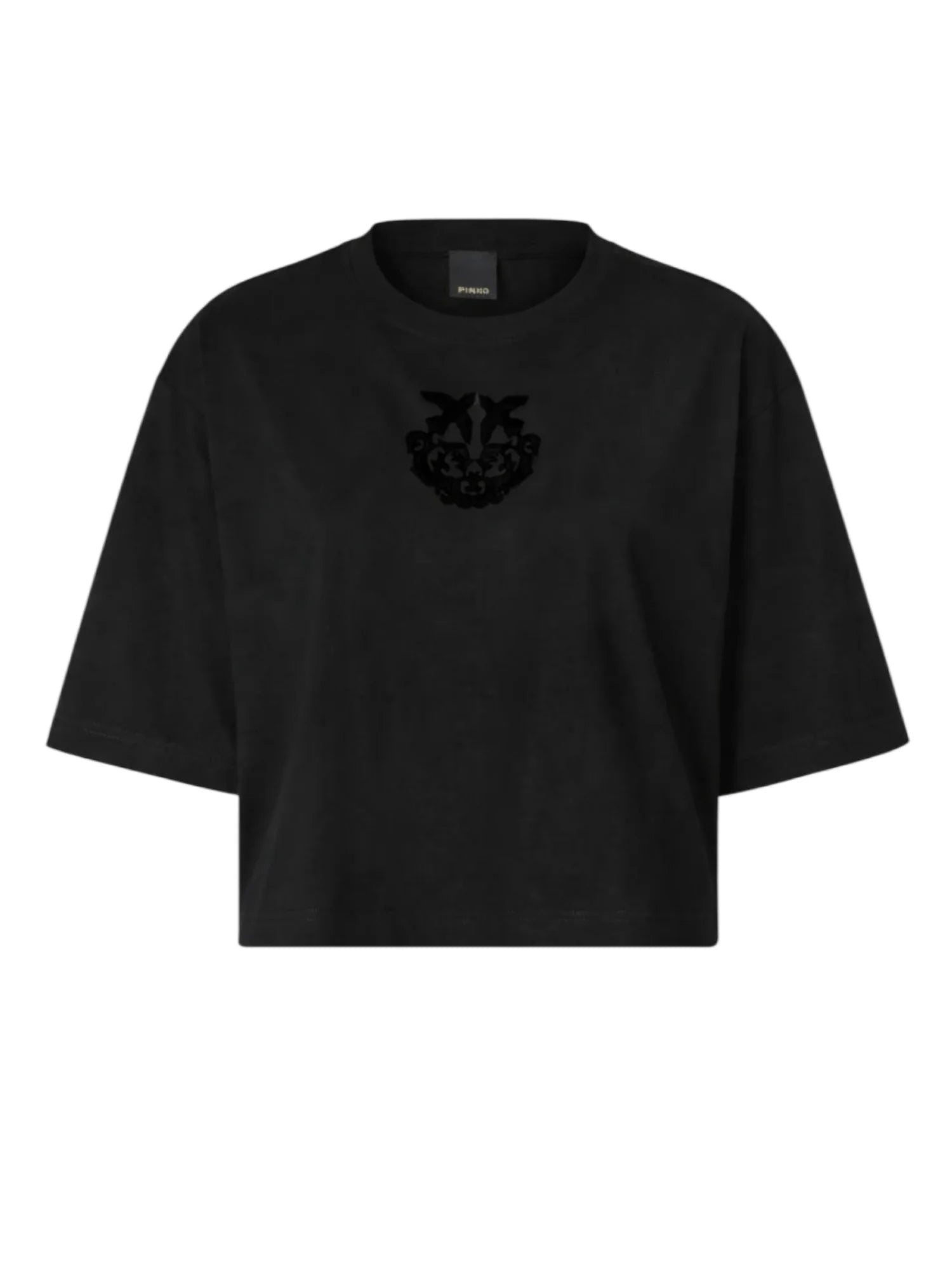 Pinko T-shirt crop Borghetto  con logo ricamato nero 106814-A3AM Z99 PINKO 