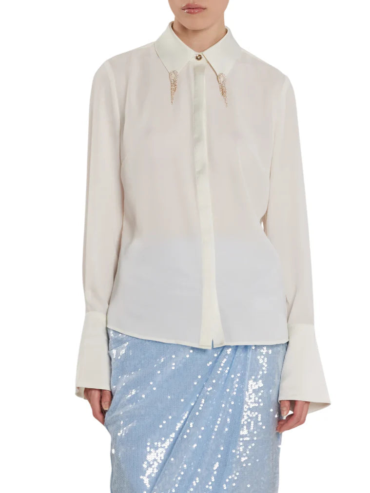 Relish camicia Ghini manica lunga con dettagli gioiello bianco latte GHINI 1101 RELISH 